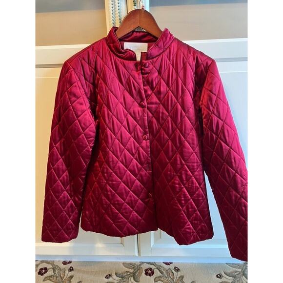 Restoration Hardware quilted Silk womens jacket Silk Burgundy size M - Picture 1 of 8